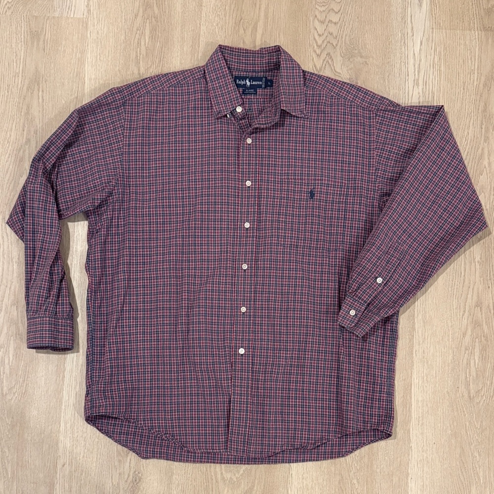 Polo Ralph Lauren Men's Red and Blue Plaid Shirt. Large.